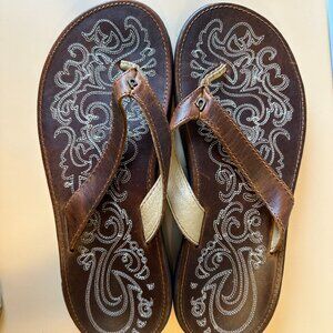 Olukai Paniolo Womens Size 8 Flip Flop Thong Comfort Sandals Brown Leather